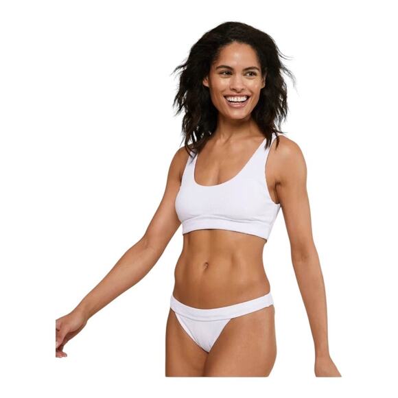 Andie NWT The Bold Banded Cheeky Rib Flattering Bikini Bottom White Extra Small - Picture 14 of 14